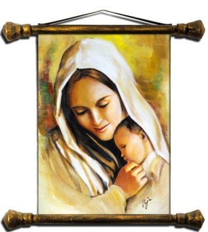 Obraz Matki Boskiej 37x62 cm obraz olejny na płótnie złota rama metaloplast