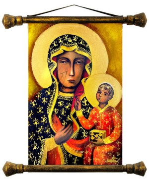 Obraz Matki Boskiej Częstochowskiej 37x62 cm obraz olejny na płótnie złota