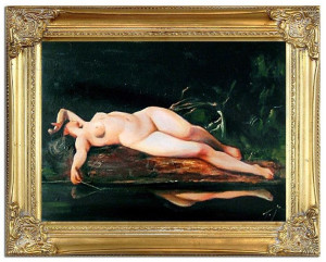 Obraz ręcznie malowany na płótnie 37x47cm akt kobiecy w złotej ramie