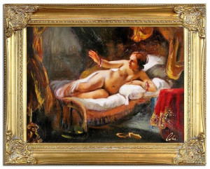 Obraz ręcznie malowany na płótnie 37x47cm akt kobiecy w złotej ramie