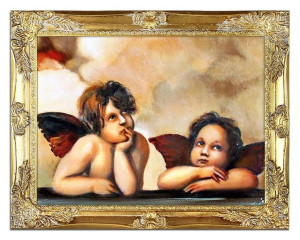 Obraz z Aniołkami w zadumie 37x47 cm obraz malowany na płótnie w złotej ram