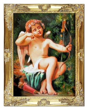 Obraz z Aniołkiem Amorkiem 37x47 cm obraz malowany na płótnie w złotej rami