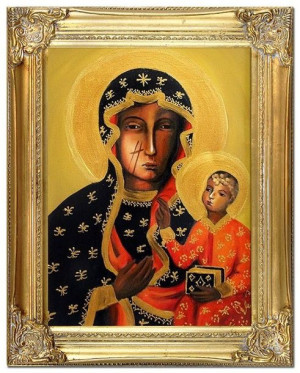 Obraz Matki Boskiej Częstochowskiej 37x47 cm obraz olejny na płótnie złota