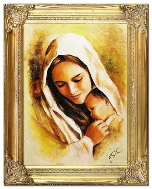 Obraz Matki Boskiej z dzieciątkiem 37x47 cm obraz olejny na płótnie złota r