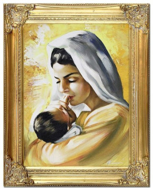 Obraz Matki Boskiej z dzieciątkiem 37x47 cm obraz olejny na płótnie w złote
