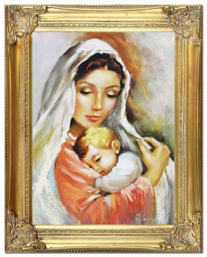 Obraz Matki Boskiej z dzieciątkiem 37x47 cm obraz olejny na płótnie w złote