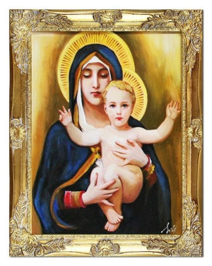 Obraz Matki Boskiej z dzieciątkiem 37x47 cm obraz olejny na płótnie w złote