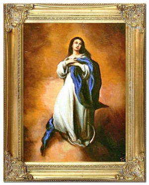 Obraz olejny ręcznie malowany z Maryją 37x47 cm obraz w złotej ramie