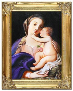 Obraz olejny ręcznie malowany z Matką Boską z dzieciątkiem 37x47 cm obraz w