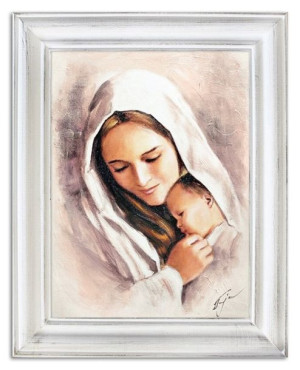 Obraz olejny ręcznie malowany z Matką Boską z dzieciątkiem 37x47 cm obraz w