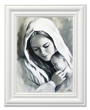 Obraz olejny ręcznie malowany z Matką Boską z dzieciątkiem 37x47 cm obraz w