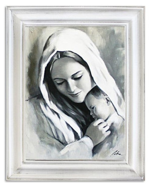 Obraz olejny ręcznie malowany z Matką Boską z dzieciątkiem 37x47 cm obraz w