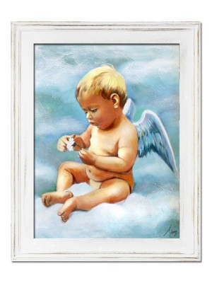 Obraz z Aniołkiem 37x47 cm obraz malowany na płótnie w białej ramie