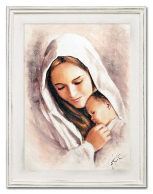 Obraz olejny ręcznie malowany z Matką Boską z dzieciątkiem 37x47 cm obraz w