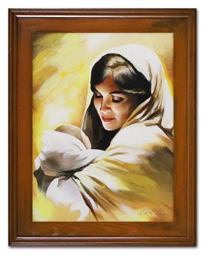 Obraz olejny ręcznie malowany z Matką Boską z dzieciątkiem 37x47 cm obraz w
