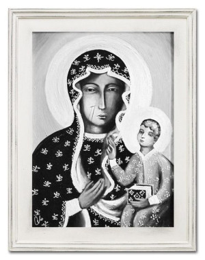 Obraz Matki Boskiej Częstochowskiej 37x47 cm obraz olejny na płótnie czarno
