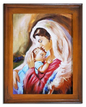 Obraz olejny ręcznie malowany z Matką Boską z dzieciątkiem 37x47 cm obraz w