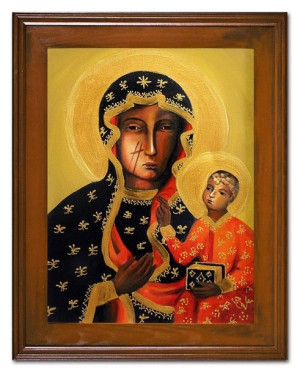 Obraz Matki Boskiej Częstochowskiej 37x47 cm obraz olejny na płótnie złota