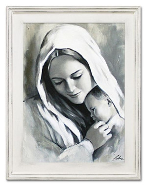 Obraz olejny ręcznie malowany z Matką Boską z dzieciątkiem 37x47 cm obraz w