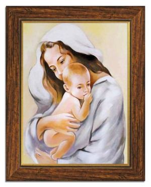 Obraz olejny ręcznie malowany z Matką Boską z dzieciątkiem 37x47 cm obraz w