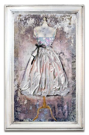 Obraz kolaż olejny sukienka retro 45x75 obraz ręcznie malowany na płótnie w