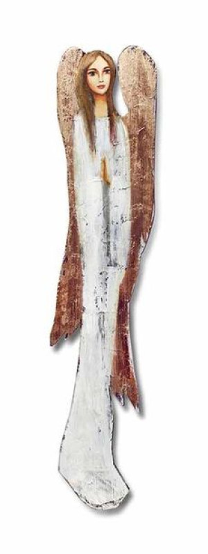 Anioł do powieszenia nad drzwi malowany drewniany 98x22cm biały złoty