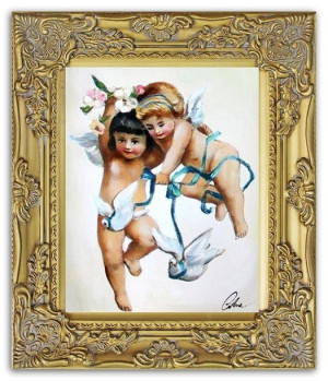 Obraz z Aniołkami podczas zabawy 27x32 cm obraz malowany na płótnie w złote