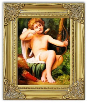 Obraz z Aniołkiem w lesie 27x32 cm obraz malowany na płótnie w złotej ramie