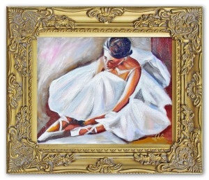 Obraz Baletnica 27x32 obraz malowany na płótnie w złotej ramie