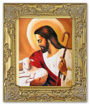 Obraz olejny ręcznie malowany z Jezusem Chrystusem z jagnięciem obraz w zło