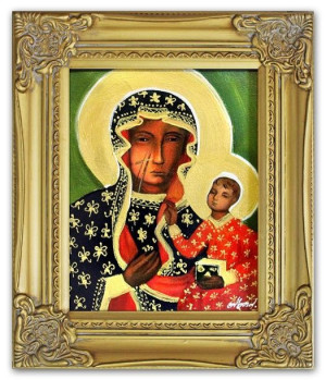Obraz Matki Boskiej Częstochowskiej 27x32 cm obraz olejny na płótnie złota