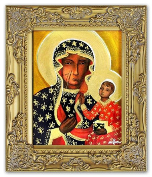 Obraz Matki Boskiej Częstochowskiej 27x32 cm obraz olejny na płótnie złota