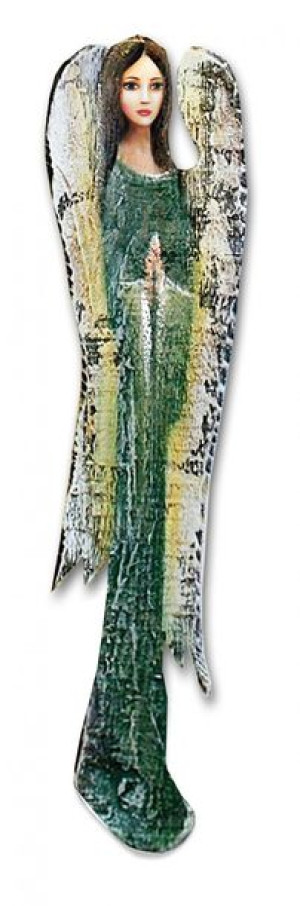 Zielony Aniołek do powieszenia na ścianie drewniany ręcznie malowany 98x22c