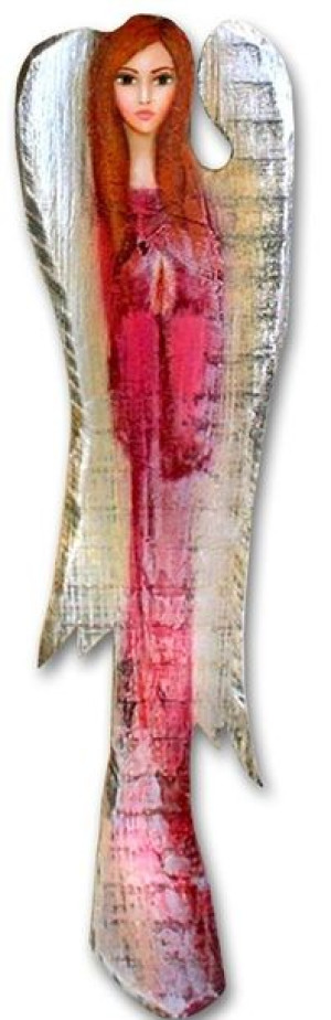 Czerwony Aniołek do powieszenia na ścianie drewniany malowany 98x22cm