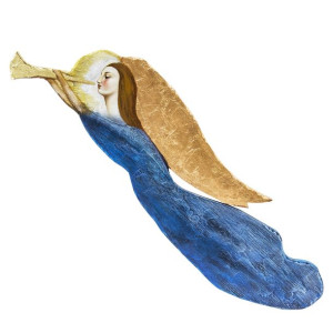 Aniołek do powieszenia na ścianie drewniany 72x20cm malowany granatowy złot