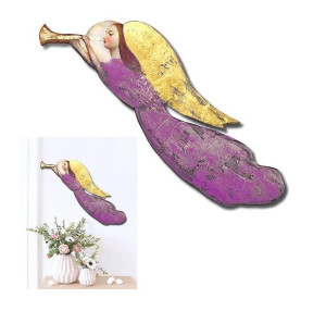 Aniołek do powieszenia na ścianie drewniany 72x20cm malowany fioletowy