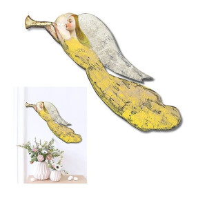 Aniołek do powieszenia na ścianie drewniany ręcznie malowany żółty 72x20cm