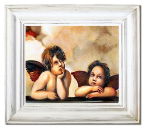 Obraz z Aniołkami 35x40 cm obraz olejny na płótnie w białej ramie