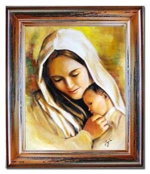 Obraz olejny ręcznie malowany z Matką Boską z dzieciątkiem 35x40 cm obraz w