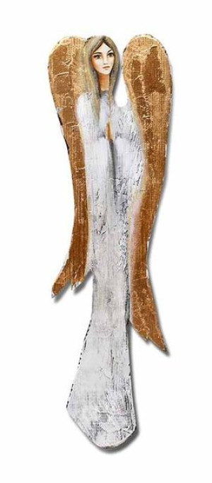 Anioł ręcznie malowany w modlitwie drewniany 74x20cm złote skrzydła