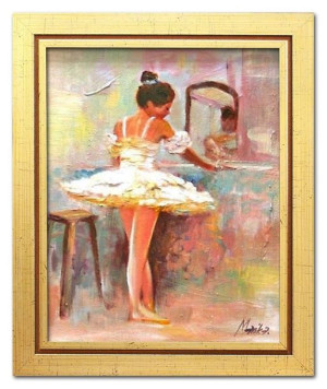 Obraz mała Baletnica 26x31 obraz malowany na płótnie w złotej ramie