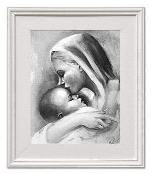 Obraz olejny ręcznie malowany z Matką Boską z dzieciątkiem 27x32 cm obraz w