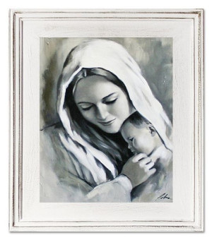 Obraz olejny ręcznie malowany z Matką Boską z dzieciątkiem 27x32 cm obraz c