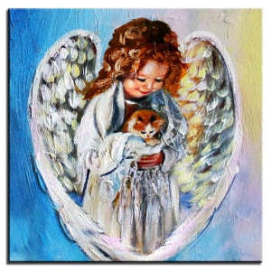 Obraz z Aniołem do pokoju dziecka obraz olejny na płótnie 30x30 cm