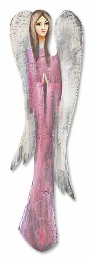 Aniołek malowany na drewnie różowy srebrny 74x20cm 101561