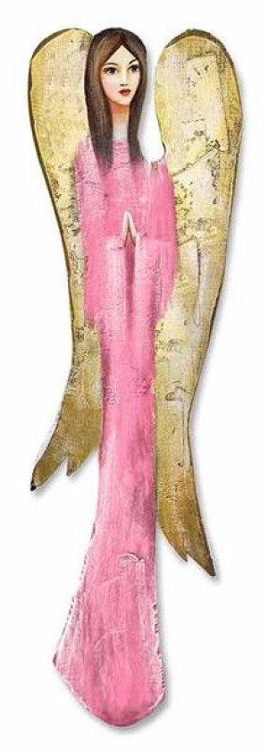 Aniołek drewniany ręcznie malowany 74x20cm różowy