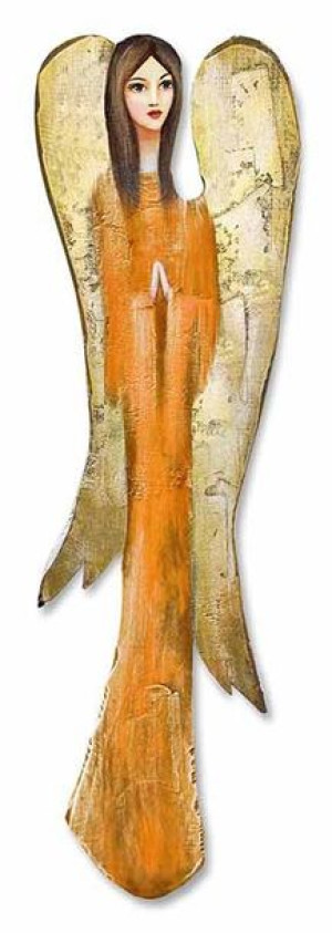 Aniołek drewniany ręcznie malowany 74x20cm pomarańczowy