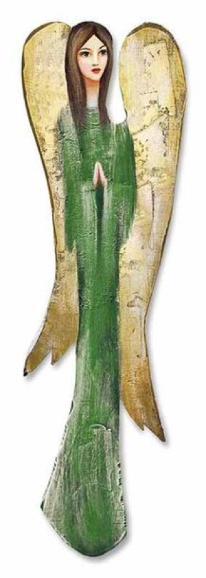 Aniołek drewniany ręcznie malowany 74x20cm ciemnozielony