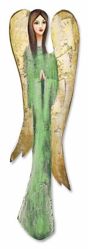 Aniołek drewniany ręcznie malowany 74x20cm zielony