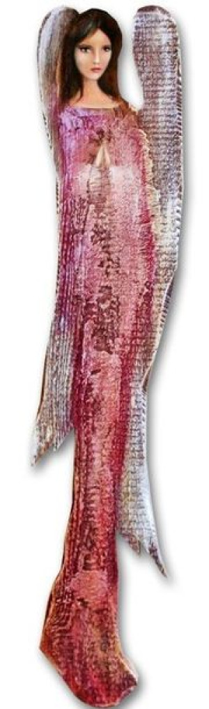 Anioł ścienny drewniany różowy 74x20cm